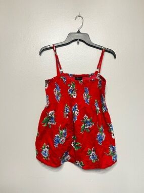 torrid 0 Red Blue Floral Babydoll Strap Summer Smock Tank Top‎